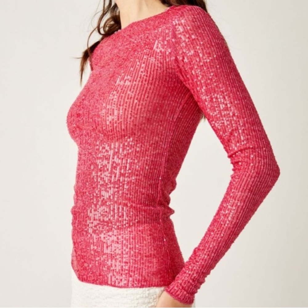 FREE PEOPLE Gold Rush Long Sleeve / Hot Pink Combo Party Club Cocktail Blacktie - Picture 2 of 13